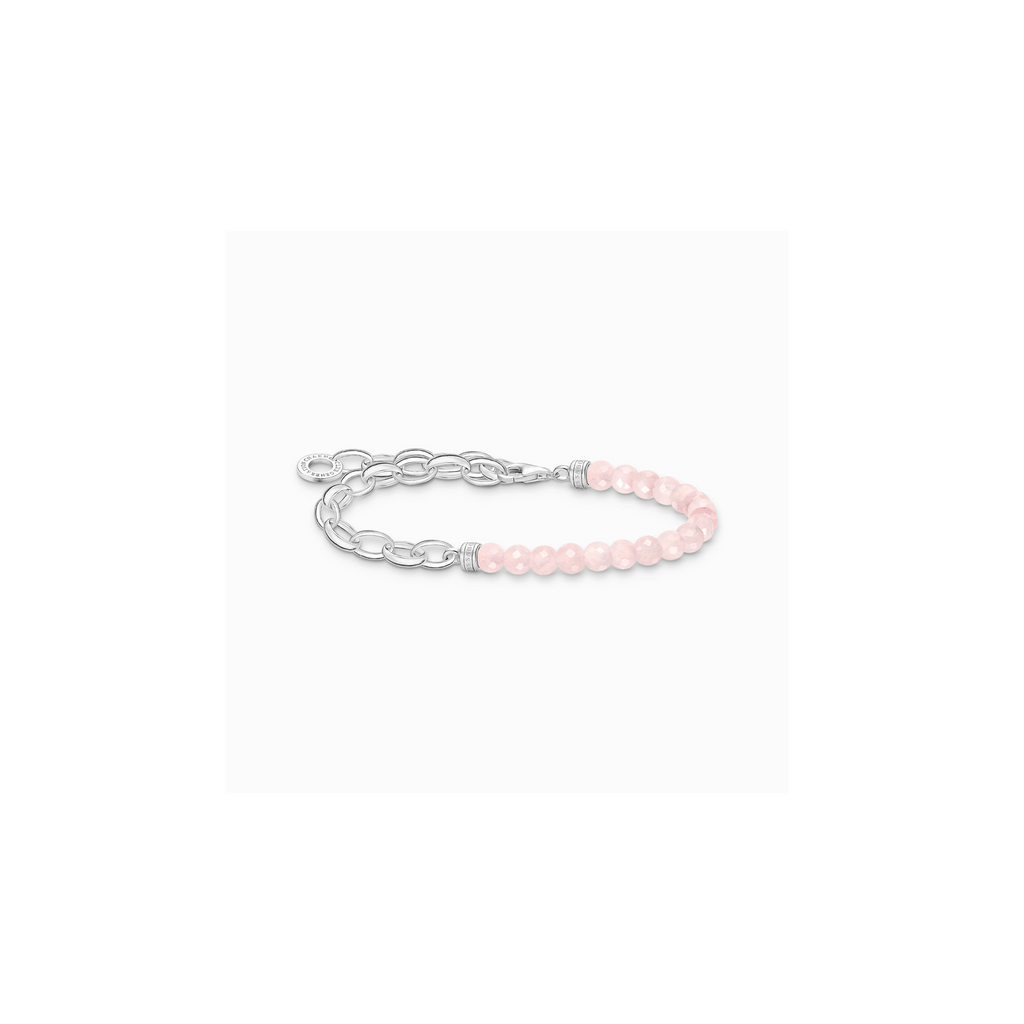 Pulsera Charm con cuarzo rosa beads y enlaces plata