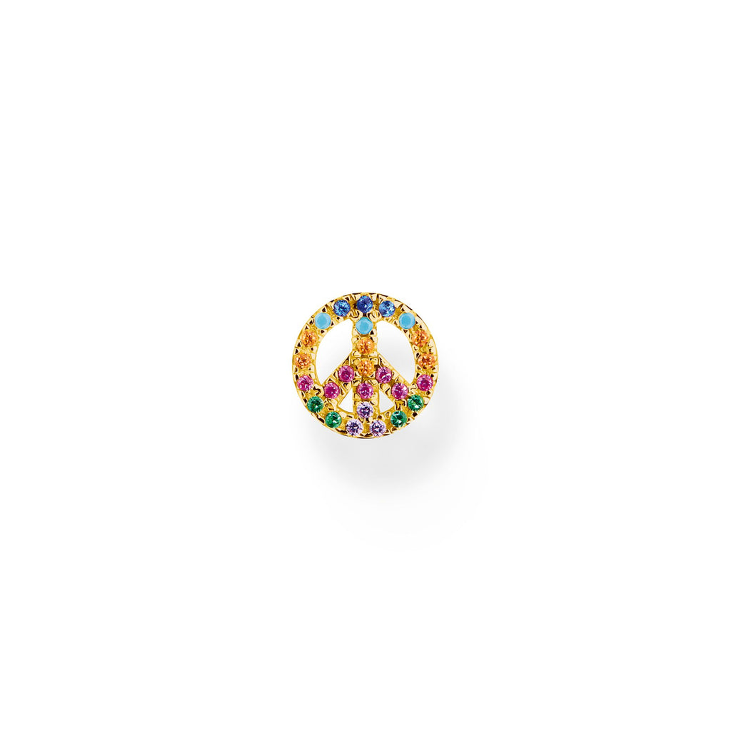 Pendiente individual de plata Diseño en forma de símbolo de la paz con piedras preciosas