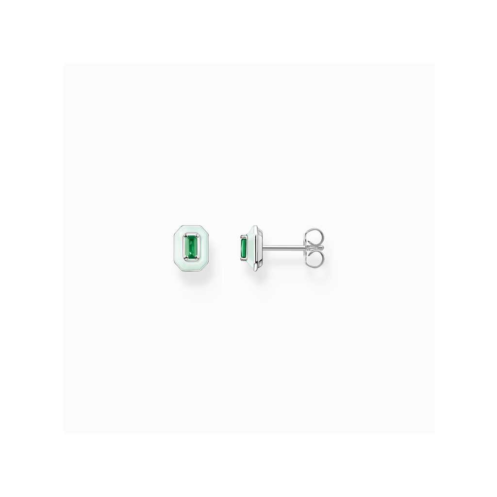 Pendientes de botón con piedra verde plata