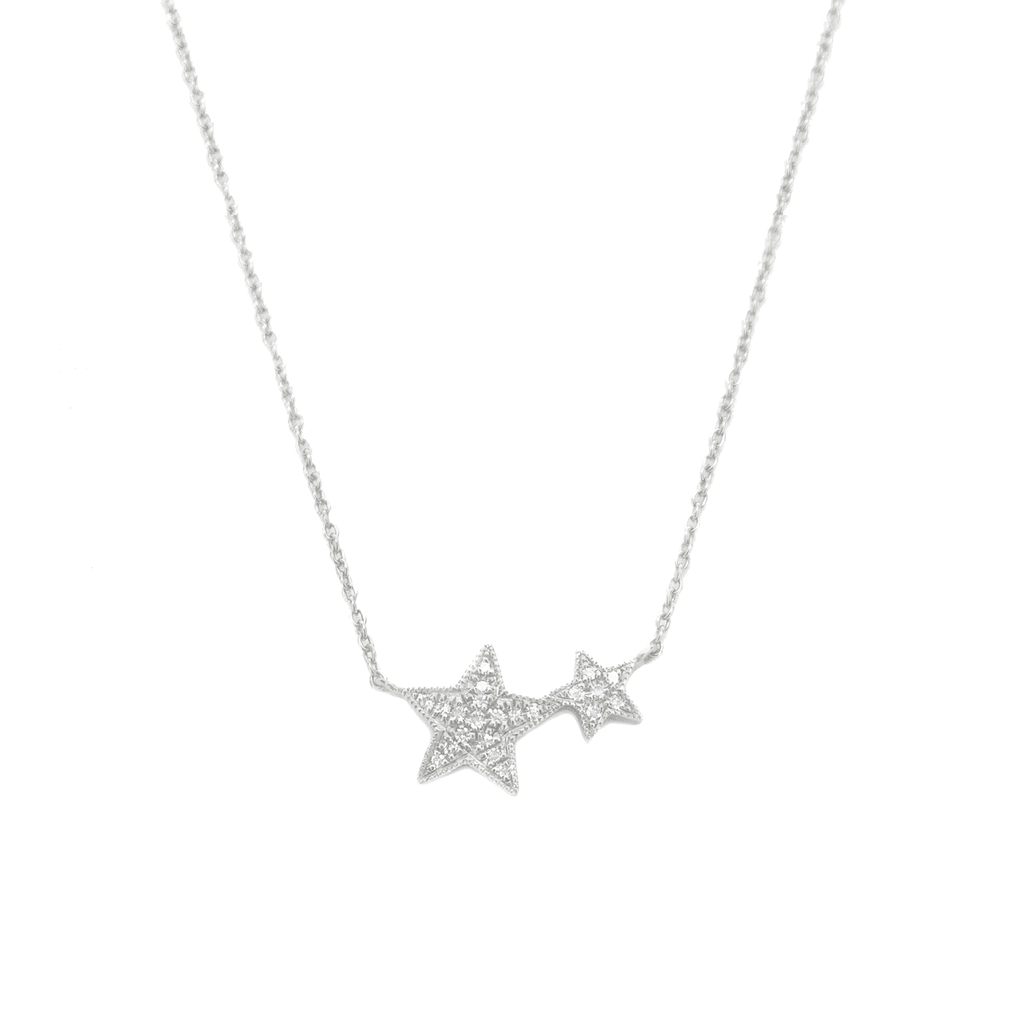 Cadena Dos Estrellas en Oro Blanco con Diamantes
