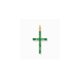 Colgante cruz con piedras verde chapado en oro